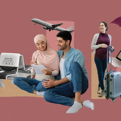 Woman travelling while pregnant in the airport