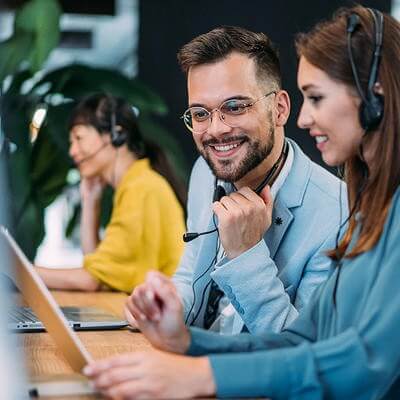 People in office talking with headset
