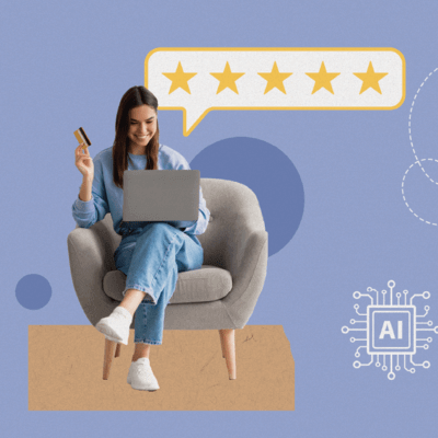 Collage about customer experience, people using data and digital devices