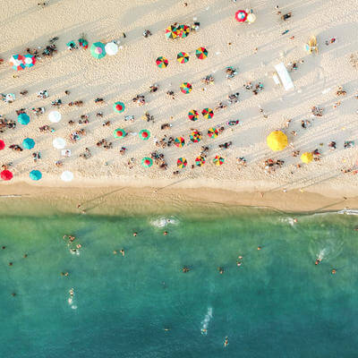 Aerial image of crowded Miami beach