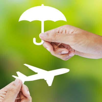 Hand holding paper on green background, Travel Insurance