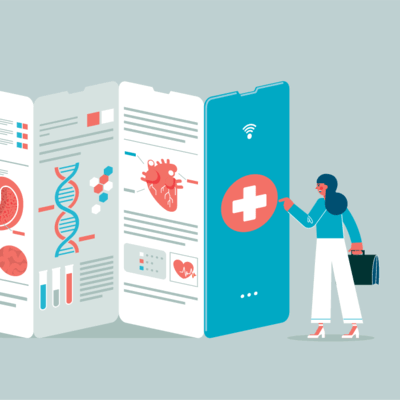 Illustration of person using medical service app/services