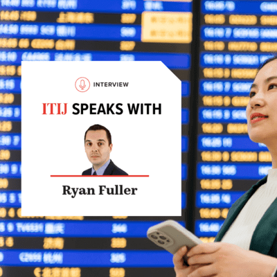 Graphic of a women in front of a airport departure screen