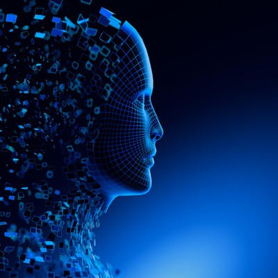 Digital Transformation: AI Artificial Intelligence in Human Face Head