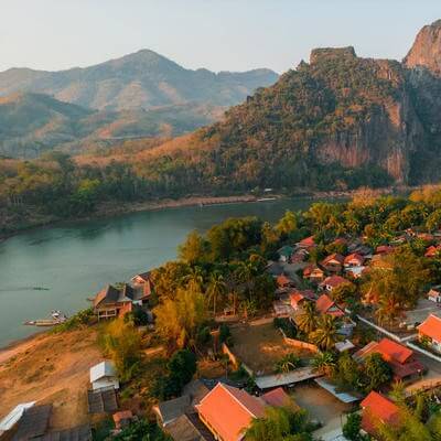 Aerial view of Luang Prabang town and Mekong river
