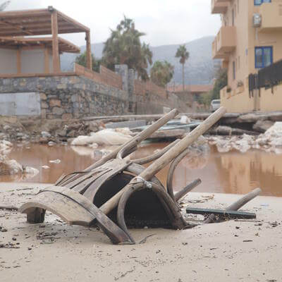 Greece flooding debris