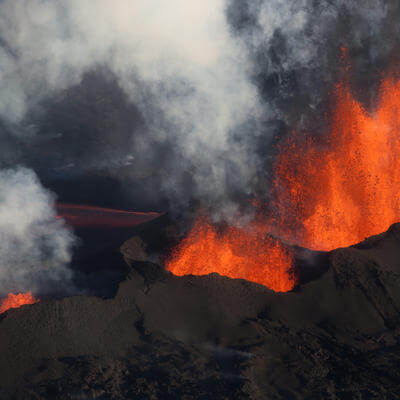 Molten large is spewed from the caldera of Iceland's Bárdabunga volcano, 13th September 2014