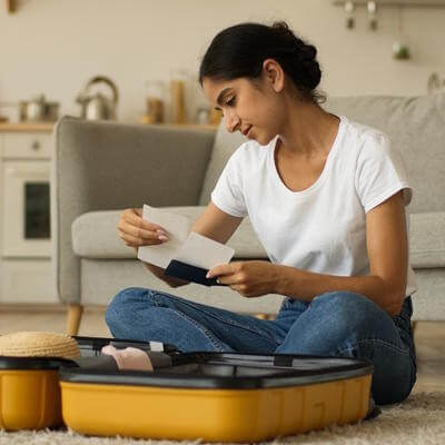 Lady packing suitcase