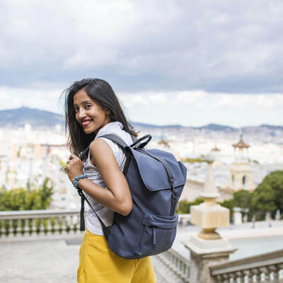 Independent Indian Female Traveler Sightseeing on Montjuic