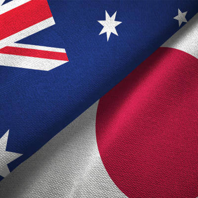 Japan and Australia two flags together realations textile cloth fabric texture 