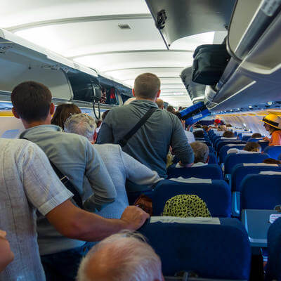 Passengers expect exit the aircraft after landing Flight Simferopol-Moscow