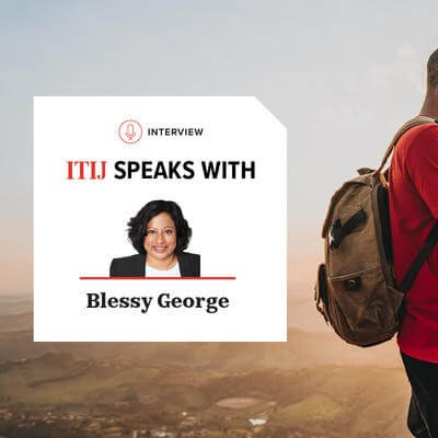 Graphic of a man using his phone with a wide landscape in the background