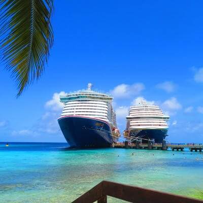 Carnival cruise ships docked in Carribean sea