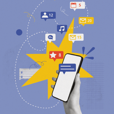 TikTok generation collage, phone in hand