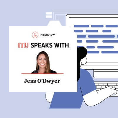 Illustration of a woman using AI on the computer 