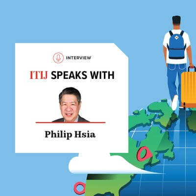 Illustration man walking on a globe with a suitcase 