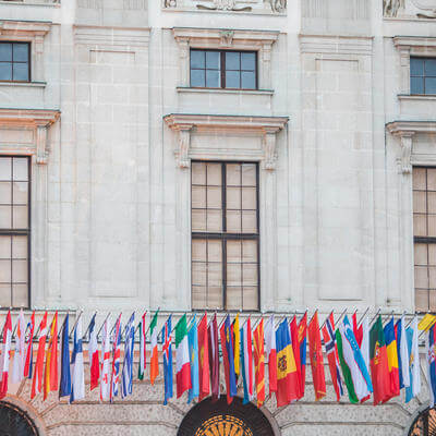 View of countries flags in on raw european