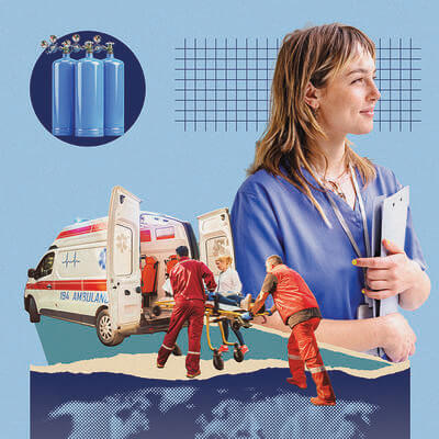 Collage of medical escorts and ambulance