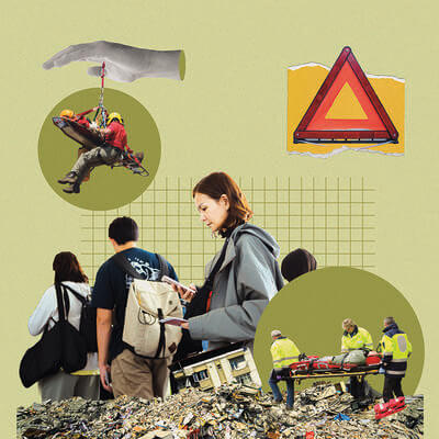 Collage of natural disasters and assistance