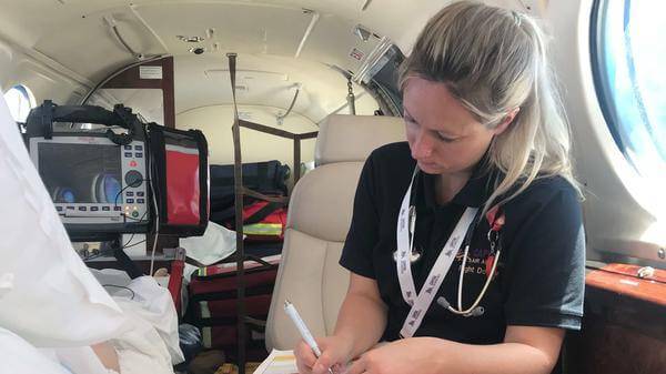 Dr Kerry Hunter on-board Capital Air Ambulance aircraft
