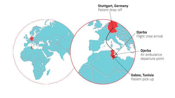 Repatriation route map - Tunisia to Germany