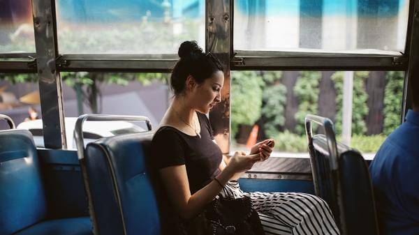 Woman using travel app