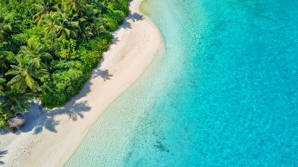 Aerial photo of tropical Maldives beach
