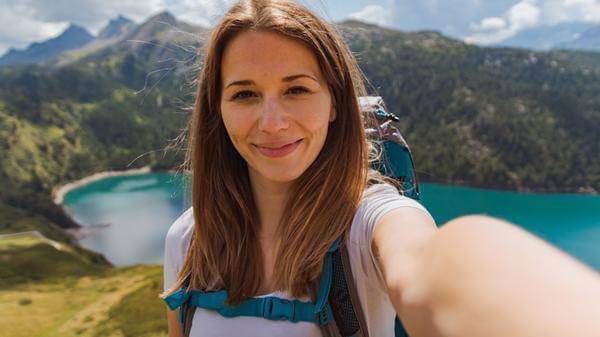 A happy female traveller