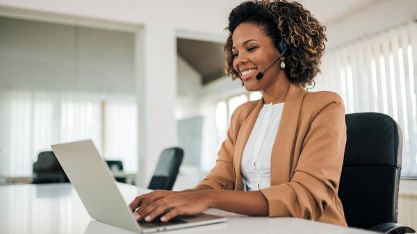 Business woman in virtual meeting