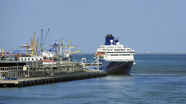 A docked cruise ship