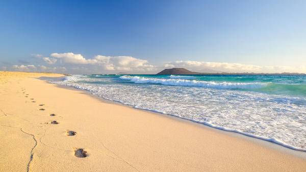Footprints on a beach in the canary islands
