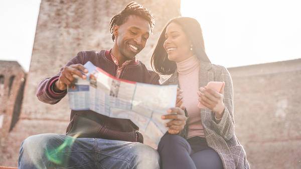 travellers with map