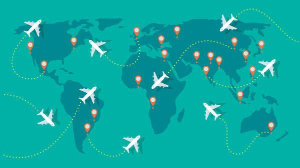 air travel planes on a map