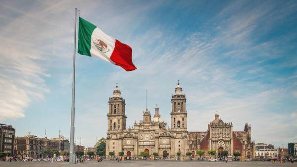 Mexico City square with flag