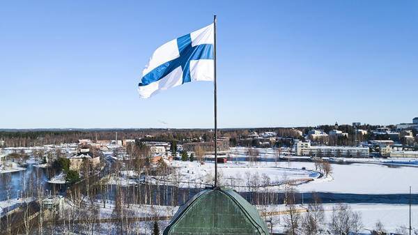 Finland Flag on top of a steeple