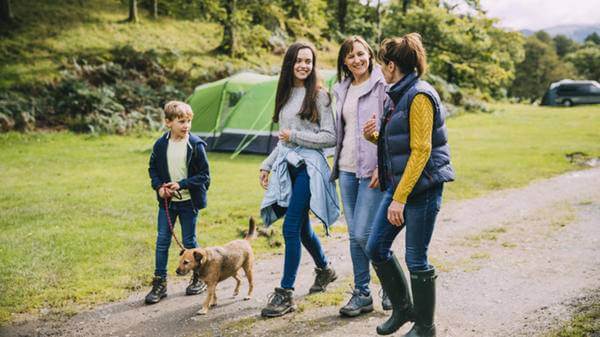 family camping walking
