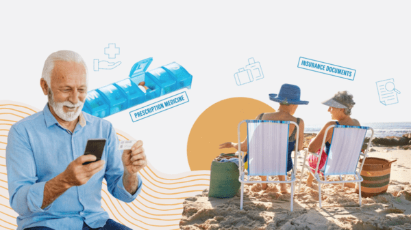 Collage of senior market, travel and health insurance