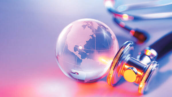 Stethoscope wrapping around a globe