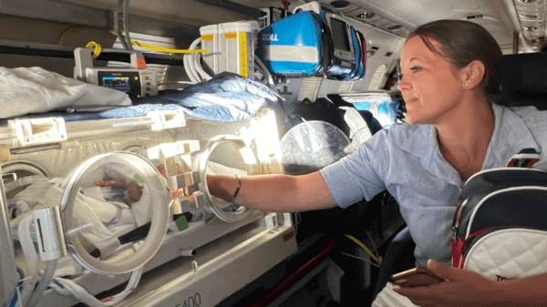 mother with a premature baby on a plane