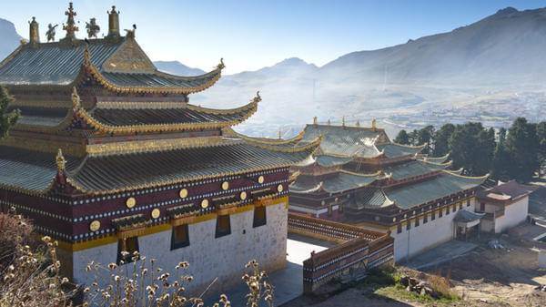 Lama temple in Beijing, China on a misty morning 