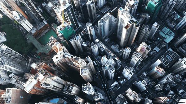 Birdseye view of high rise buildings