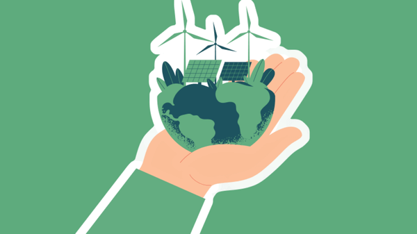 Illustration of a hand holding the globe
