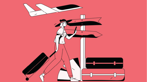 Illustration of woman holding suitcase