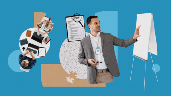 Collage of elements about training and HR