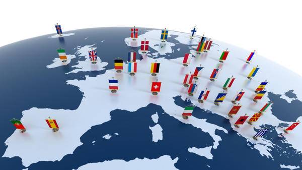 European continent marked with flags