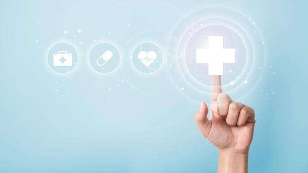 Digital health graphic with hand 
