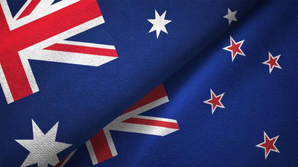 New Zealand and Australia two flags together realations textile cloth fabric texture