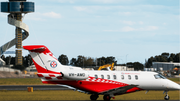 Air ambulance on a runway