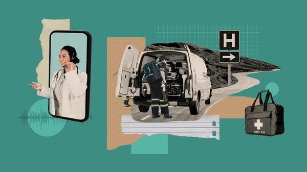 Collage elements about ground ambulances
