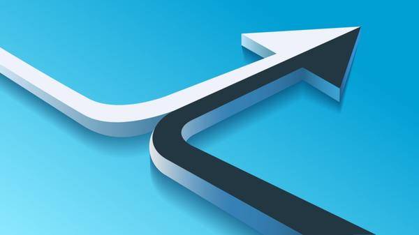 Two 3d arrows merging